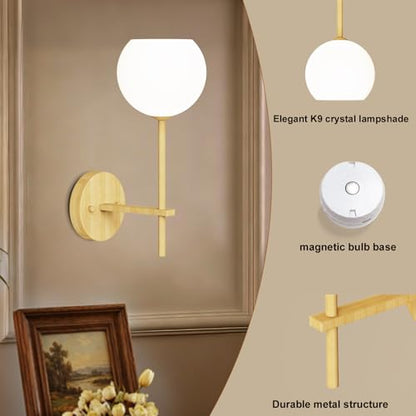 Wood Grain Battery Operated Wall Sconces Set of 2, Rechargeable Wireless Wall Lights with Milky White Frosted Glass, 12 RGB and 3CCT Dimmable Wall Lamps with Remote for Bedroom Living Room Hallway - color: Wood Grain