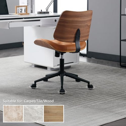Armless Home Office Chair in Button Style, PU Leather Small, Brown | PU Leather Adjustable Height Computer Desk Chair, 360 Swivel Small No Arms Office Seat, Walnut Design Stool, 300LBS Cap - color: Brown, size: Button Style