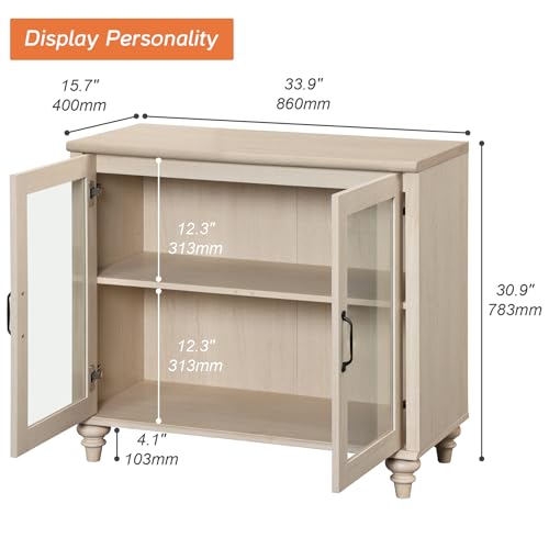 WAMPAT Farmhouse TV Stand for TVs Up to 43 inch with 4 Glass Doors, Beige | Wood Universal TV Stand Cabinets with Adjustable shelves, Entertainment Center TV Console Table for Living Room, Bedroom - color: Beige-a, size: 1