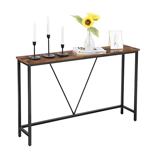 VASAGLE Console Sofa Table, Narrow Entryway Table, for Living Room, Bedroom, Easy Assembly, Rustic Brown and Ink Black ULNT020B01 - color: Rustic Brown + Ink Black, size: 9.1"D x 47.2"W x 29.1"H