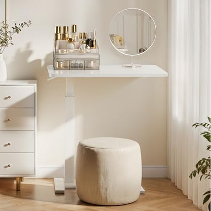 Overbed Bedside Table with Hidden Casters, Adjustable Hospital & Home Use Bed Table, Rolling Laptop Table, Movable Standing Desk, White - color: White, style: Non-Tiltable