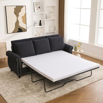 Queen Pull Out Sofa Bed, 81.5‘’ Large Convertible Sleeper Sofa, 3 Seater Loveseat Sofa-Bed with Queen Size Mattress for Living Room Small Spaces Apartment Studio, Dark Gray - color: Dark Gray, size: Convertible Sleeper Sofa Bed-3 seat