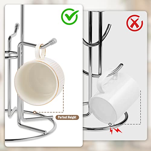HULISEN Mug Tree for Large Cup, 6 Hook Countertop Coffee Mug Holder, Silver | Cup Rack for Counter, Stable Wide Base, Metal Stand for Kitchen Coffee Bar Display, Space-Saving, No Assembly Required - color: Silver