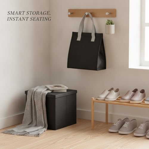 9.84-Inch Foldable Storage Ottoman Cube, Compact Polyester Seat with Hidden Compartment for Entryway and Living Room