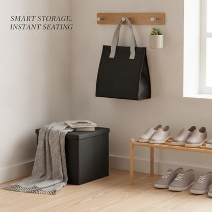 9.84-Inch Foldable Storage Ottoman Cube, Compact Polyester Seat with Hidden Compartment for Entryway and Living Room