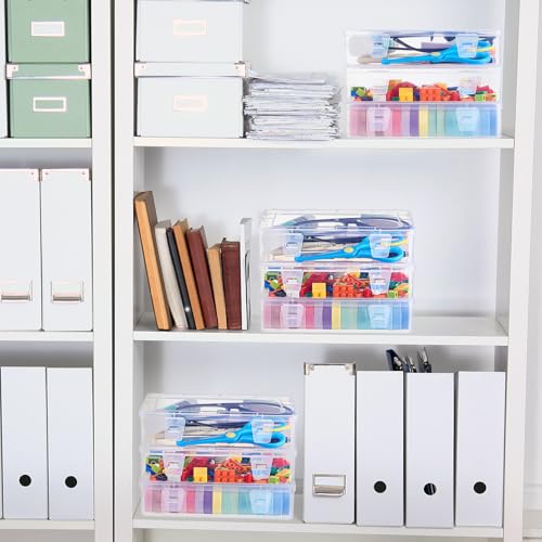 Weysat 12 Pack Clear Plastic Storage Containers with Lids 7.3 x 4.9 x 1.65 Inches Rectangular Empty Hinged Boxes Small Stackable Organizer Boxes for Home Office Beads Craft Supplies