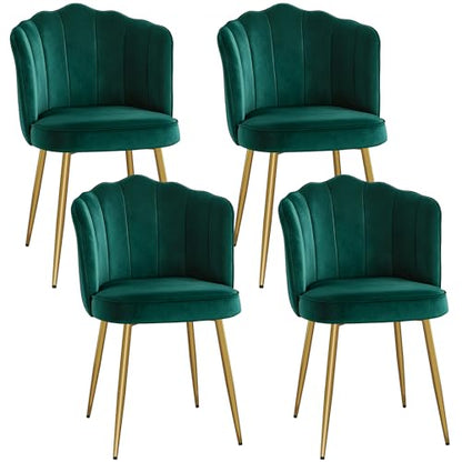 VECELO Velvet Dining Chairs Set of 4, Modern Upholstered Kitchen Chairs with Thick Cushions, Curved Padded Backrest and Metal Legs, for Kitchen, Dining Room, Living Room, Green - color: Green, size: Set of 4