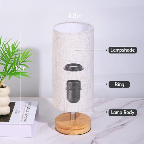 Bedside Table Lamps, Table Lamp for Bedroom, Lamps for Night Stands with Linen Lampshades, Small Table Lamp for Living Room, Office (Bulb Excluded) (Wood) - color: Wood