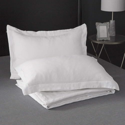 Simple&Opulence 100% Linen Duvet Cover Set with Embroidery Border Washed - 2 Pieces (1 Duvet Cover & 1 Pillow Sham) with Button Closure Soft Breathable Farmhouse - White, Twin Size - color: White, size: Twin