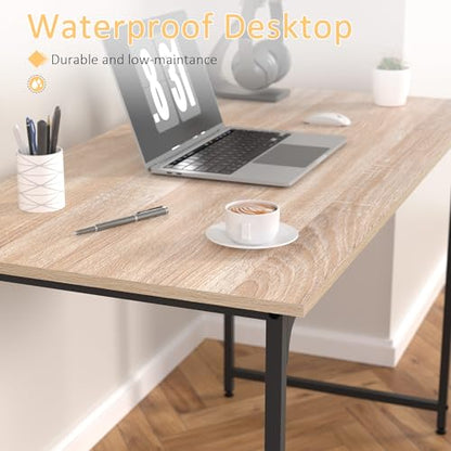 47 Inch Computer Desk with Wood Board and Metal Frame, Modern Simple Style Work Desk with Adjustable Feet, Study Gaming Desk Table for Home Office, Bedroom, Small Spaces - color: Nature
