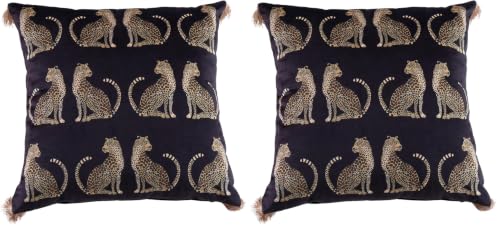 Lumbar Decorative Throw Pillow Cover with Tassels Leopard Pattern Cushion Cover Luxury Style Soft Velvet Pillowcase for Sofa Couch Bedroom (18"x18",Black) (Pack of 2) - color: Black, size: 18" x 18" (Pack of 2)