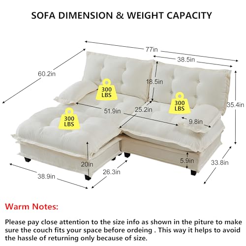 Modular L-Shaped Sofas for Living Room,Roomy Loveseat Couch with Ottoman,Small Chenille Love Seat Cloud Couches,Modern Tufted 2-Seat Sectional Sofa for Small Spaces - color: Beige, size: 2+1