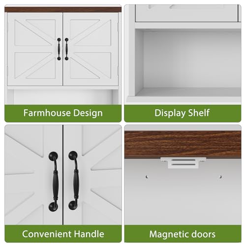 Bathroom Wall Cabinet with Barn Doors, Wall Mounted Bathroom Cabinet, Farmhouse Style, Adjustable Shelf, Wall Mounted Medicine Cabinets, 23.6 x 7.9 x 23.9 Inches - color: White, size: Large Bathroom Cabinet