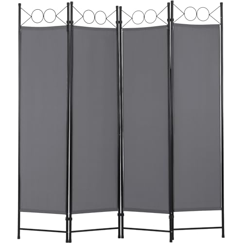 4 Panel Room Divider 6FT Steel Frame Screen Folding Privacy Divider Freestanding Partition for Home Office Bedroom,Grey - color: Grey