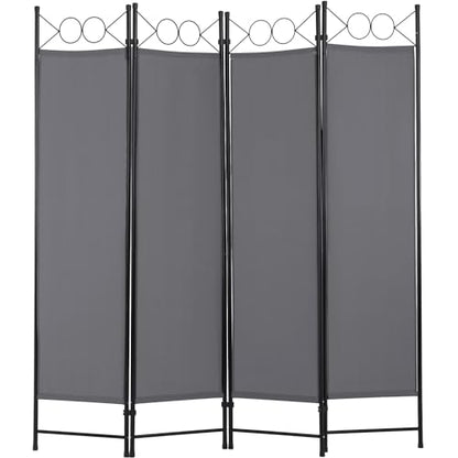 4 Panel Room Divider 6FT Steel Frame Screen Folding Privacy Divider Freestanding Partition for Home Office Bedroom,Grey - color: Grey