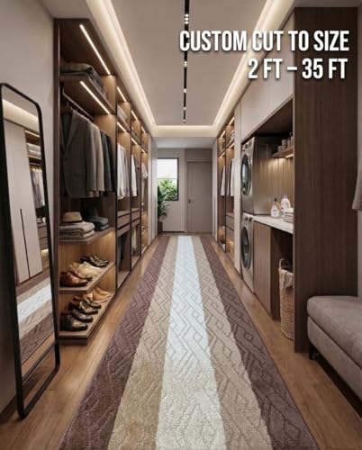 Custom Size Hallway Runner Rug Damask Brown Color 31 inch Wide Select Your Length Non-Slip (Skid Resistance) Rubber Backing 3 feet x 31 inch - color: Knit Brown, size: 2'7" x 3' (Runner)