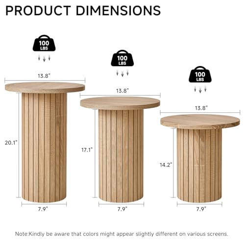 Round Nesting Coffee Table Set of 3 Mid Century Modern Wood Round Coffee Tables with Flexible Small Boho Circle End Table for Space Saving Living Room Comedor Home Office Bedroom(Natural) - color: 3pcs Natural
