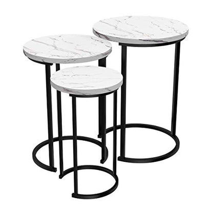 Lavish Home Round Nesting Tables Set of 3, Faux Marble Tabletop, White | 25”H / 22.5”H / 20.25”H Modern Side Tables, Space Saving Accent Table Set, for Living Room, Bedroom, Dorm or Home Office - color: White Marble