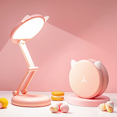 One Fire Cute Desk Lamp Pink Dorm Lamps for College Girls Foldable Portable Rechargeable Dimmable Cute Cat Lamp Kawaii Room Decor,College Dorm Decor for Girls Pink Classroom Essentials - color: Pink