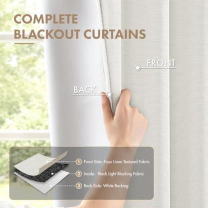 MIULEE Linen Textured 100% Blackout Curtains 63" Inch Long White Backing | Total Black Out, Thermal Insulated, Heat and Light Blocking, Back Tab&Rod Pocket, Heavy Duty, Thick, Linen Look, Birch - color: Birch, size: 40"W x 63"L (Pack of 2)