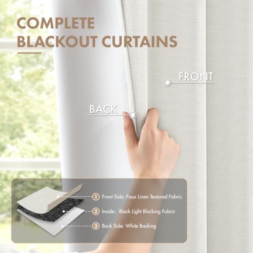 MIULEE Linen Textured 100% Blackout Curtains 72" Long White Backing Birch | Total Black Out, Thermal Insulated, Heat and Light Blocking, Back Tab&Rod Pocket, Heavy Duty, Thick, Linen Look, Bedroom - color: Birch, size: 40"W x 72"L (Pack of 2)