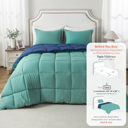 KASENTEX Twin/Twin XL Comforter Set – Reversible Dual Color – Goose Down Alternative – Ultra-Soft, Lightweight, Machine Washable, Fluffy, All Season Warmth (Turquoise Sea Green/Twilight Blue) | 250 GSM Fill, Ultra-Soft, Lightweight, Machine Washable, 1 Co
