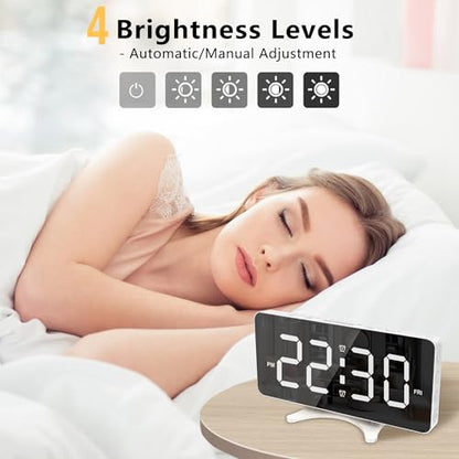 Digital Alarm Clock for Bedroom, Mirror LED Display Bedside Clock with Adjustable Brightness, Dual Alarm & Snooze for Heavy Sleepers, USB Powered Desk Clock for Nightstand, Home & Dorm