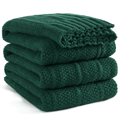 Carriediosa Knit Throw Blanket for Couch 50x60 Stripe Cable Knitted Throws | Dark Green, Soft Textured Neutral Fall Blankets, Cozy Decorative Home Decor, Cover for Bed, Sofa & Outdoor Use - color: Dark Green, size: 50" X 60"