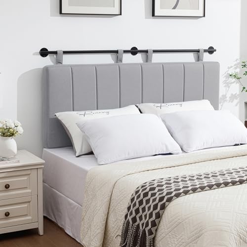 Queen Headboard Only, Wall Mounted Hanging Upholstered Bed Head Board | Modern Vertical Channel Design of Fine Linen, Elegant Grey Fluted Headboard for Bedroom (Grey, Queen Size) - color: Linen/Grey, size: Queen