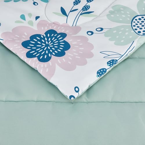 Amazon Basics 2-Piece Soft, All-Season Microfiber Kids' Comforter and Pillow Sham Set, Twin, Purple Flowers, Bluish Pink - color: Bluish Pink, size: Twin
