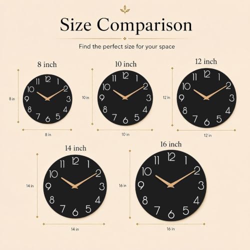 cicininc 8 Inch Battery Operated Wall Clock, Silent Analog, Black | Kitchen | Office | Bedroom | Bathroom | Small Size | Easy-to-read Numbers - color: C_black, size: 8"