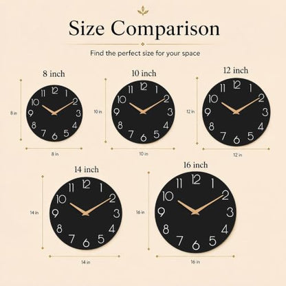 cicininc 12 Inch Battery Operated Wall Clock, Silent Analog, Black | Kitchen | Office | Bedroom | Modern Style | Easy-to-read Numbers - color: C_black, size: 12"