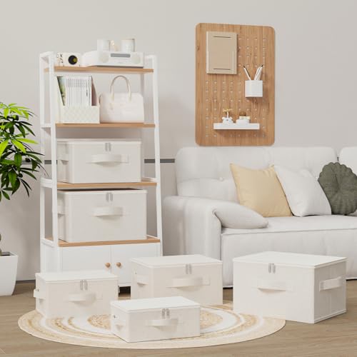 Underbed Storage Baskets with Lids,19.6x15.7x11.8in,Beige,2 Pack | Storage Boxes with Soft Cloth Handles,Thick PP Sheet Wardrobe Containers,Washable Drawer Organizer,Under Bed Bins for closet - color: Beige, size: 19.6x15.7x11.8in(2 Pack)
