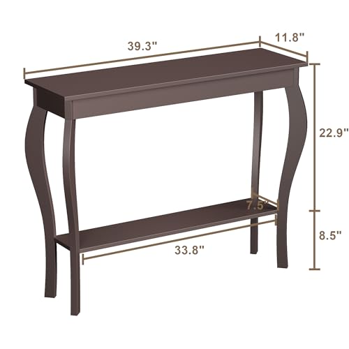 ChooChoo 39" Narrow Entryway Table with Storage Shelf, Espresso | Console Table with Curved Legs, Chic Accent Sofa Table with Shelves for Entryway, Living Room, Hallway - color: Espresso