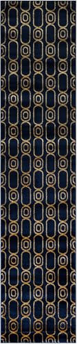 Rugs.com - Vogue Geo Rug – 12 Ft Runner Navy Blue and Gold Easy-Clean Runner Rug – Modern Geometric Design for Hallways, Entryways, and Bedrooms - color: Navy Blue and Gold, size: 2'7" x 12' (Runner)