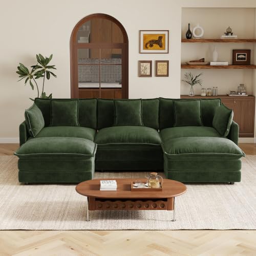 3 Seater Sectional Sofa,103.8 inch U-Shape,Green | Chenille Deep Seat Sofa with Pillow for Living Room, Bedroom and Apartment - color: Green, size: 103.8Inch-U