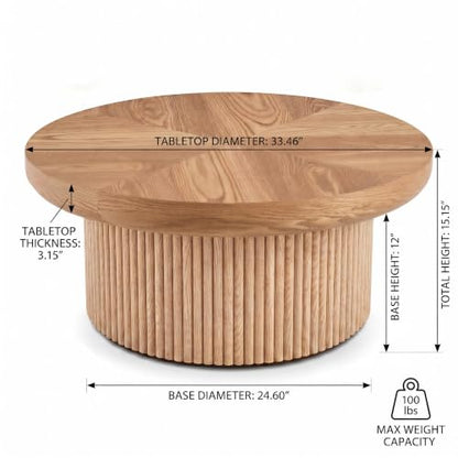 33.5" Round Coffee Table with Real Wood Parquet Top,Natural | Mid-Century Modern Tea Table Center Table, Thickened Tabletop, Sturdy Base for living Room, Easy Assembly - color: E-33.5" Natural