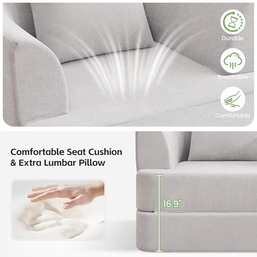 2-in-1 Folding Sofa Bed, Chenille Convertible Single Sleeper Chair Bed, Modern Boneless Foldable Couch, High-Density Foam Lounge Chair for Living Room, Bedroom, No Assembly Required, Light Grey - color: Light Grey