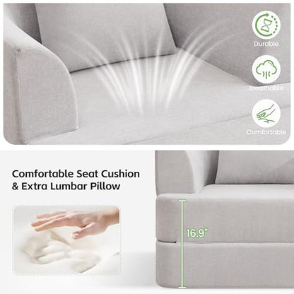 2-in-1 Folding Sofa Bed, Chenille Convertible Single Sleeper Chair Bed, Modern Boneless Foldable Couch, High-Density Foam Lounge Chair for Living Room, Bedroom, No Assembly Required, Light Grey - color: Light Grey