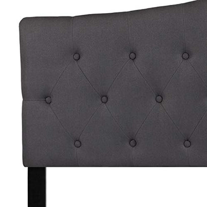 EMMA + OLIVER Arched Button Tufted Queen Size Headboard in Dark Gray Fabric - color: Dark Gray, size: Queen