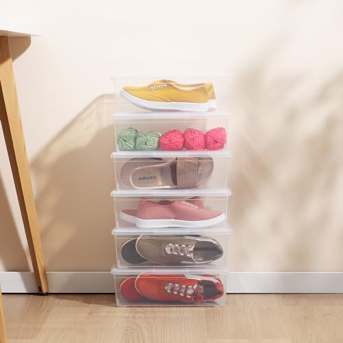 novelinks 12 Pack 6QT Plastic Storage Bins with Lids, Shoe Bins | Shoe Boxes Clear Plastic Stackable, Shoe Containers, Clear Shoe Storage Boxes, Craft Organizers and Storage - size: 6 Qt - 12 Pack