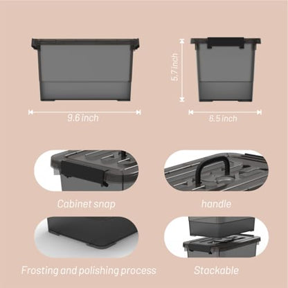 Plastic Storage Bins with Lids 5-Pack Storage Organizer, 4 Quart Stackable Storage Bins with Buckle Lids and Handle easy for Home Office Pantry Organization, Clear Black
