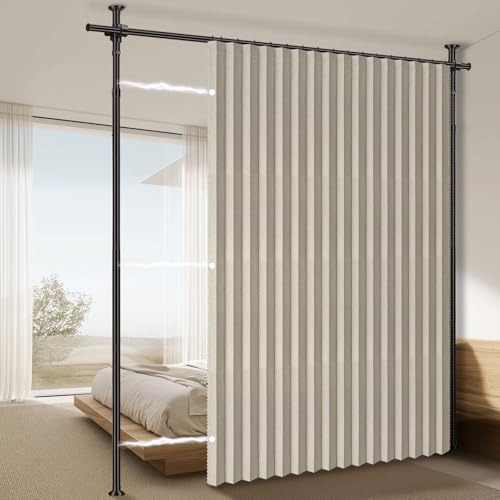 100% Blackout Room Divider Curtains Sets Cream White W100 x L84 in,1 Panel Curtain Rods No Drilling Adjustable Tension (H) 43-120×(W) 35-100 in Room Wall Divider for Apartment/Dorm - color: Cream White, size: 100"W x 84"L (Pack of 1)