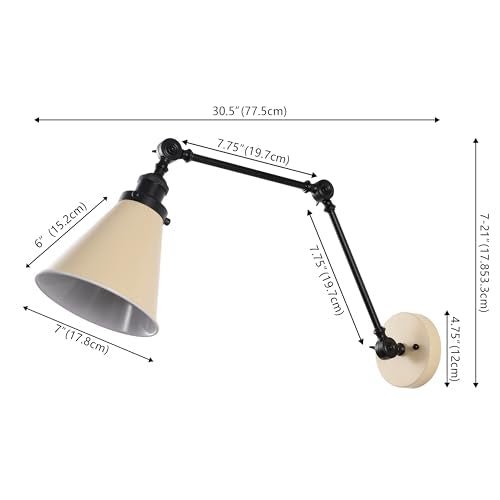 JONATHAN Y Rover 1-Light Wall Sconce 7", Almond/Black, Set of 2 | Adjustable Arm, Hardwired Bedside Reading Swing Arm, Farmhouse Cone Shade, Metal Hardwired Indoor Fixture, LED Bulbs Included - color: Almond/Black, size: Set of 2