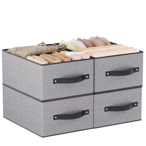 Storage Baskets with Handles,13×9.1×5.5 In,Gray Boxes,4Pack | Storage Bins for Shelves,Foldable Clothing Drawer Organizer,Closet Containers for Home,Office,Large Fabric Cubes - color: Gray, size: Medium -4 Pack