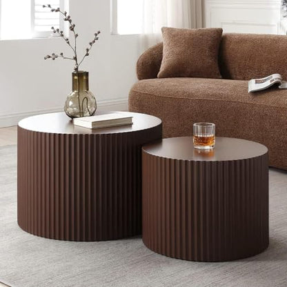 JUSTONE Round Nesting Coffee Table Set of 2 - Space-Saving Brown Modern Wooden Accent Tables for Small Spaces, Handcrafted Wood Side/End/Bedside Tables for Living Room & Bedroom - color: 23.62" Round-brown