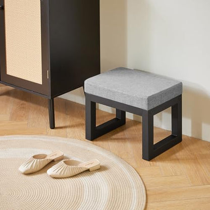 IBUYKE 16 Inch Small Foot Stool Ottoman, Rectangle Linen Foot Rest with Padded Seat and Metal Legs, Modern Ottoman Foot Rest for Living Room Bedroom Entryway Couch, Grey-Blue WBD001L - color: Grey-blue