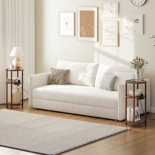 HOOBRO Small Round Side Table with Charging Station, 3-Tier Round Bamboo End Table, Compact Sofa Bedside Table for Small Space, Easy Assembly, for Living Room, Bedroom, Apartment, Mocha MA152UBZ01 - color: Mocha