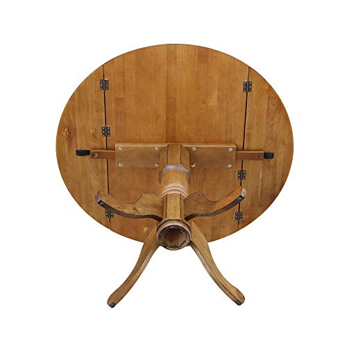 42" Round Dual Drop Leaf Pedestal Dining Table Solid Wood, Easy Assembly, Sturdy Parawood, Kitchen/Dining Room, 29.5"H x 42"W x 42"D, 20mm Thickness Top, Includes Two 9" Drop Leaves - color: Pecan