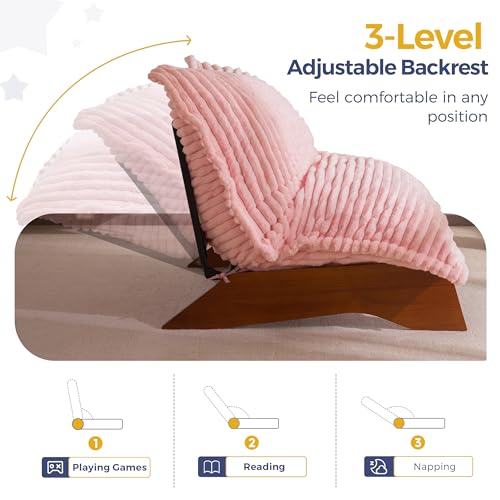 MAXYOYO Adjustable Living Room Chair, 3-Position Bean Bag Chair with Frame | Upholstered Accent Chair with Frame, Removable Cushion, Soft Reclining Lounge for Bedroom, Apartment, Office, Pink - color: Striped Cross Pink